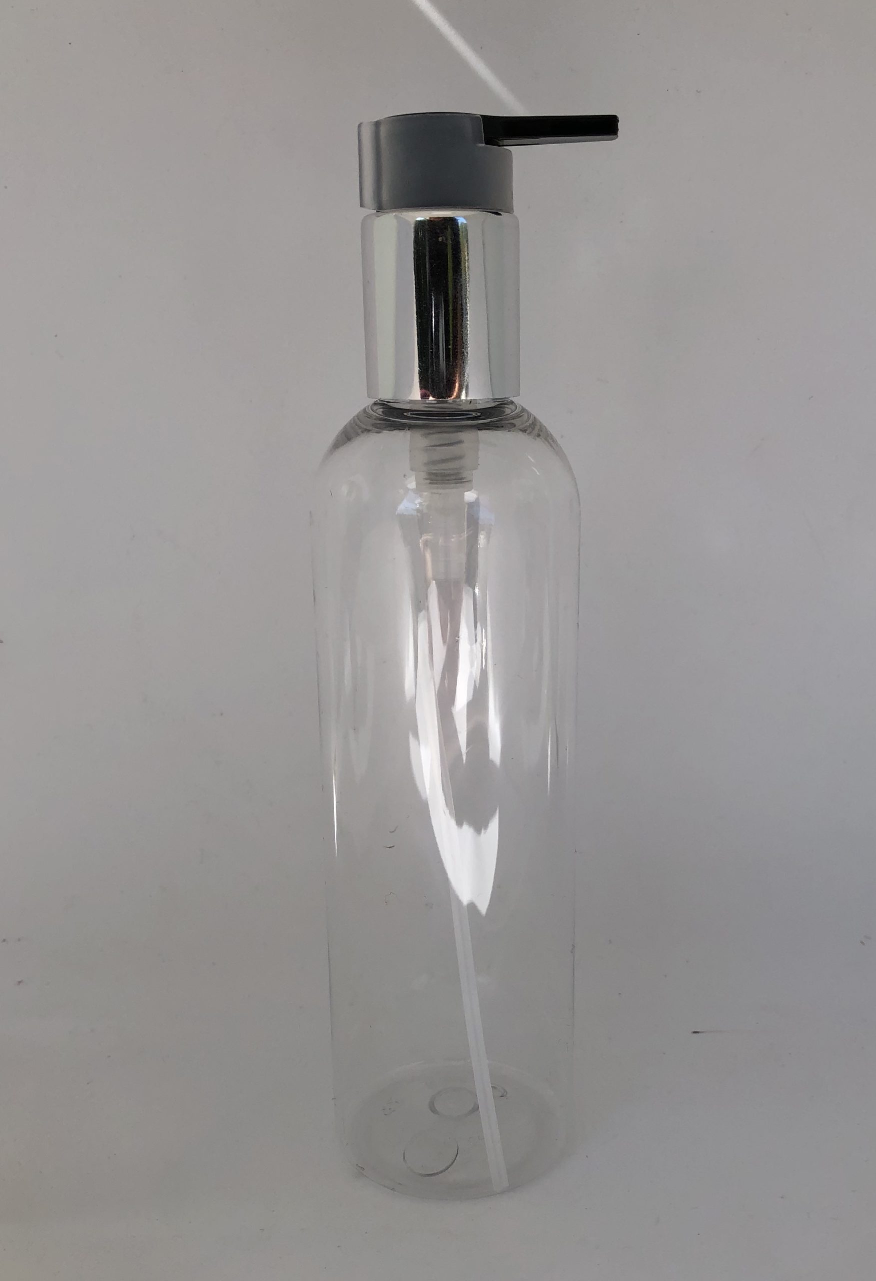 Clear 250ml Tall bottle (silver collar pump)