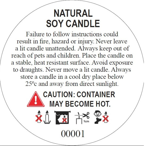 Candle Warning Label Bomar Aromatherapy